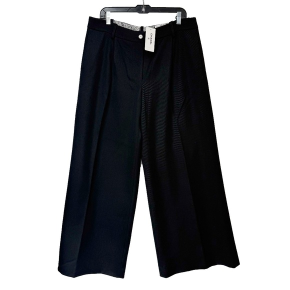 NWT $2245 Chanel Black Wool 2008A Slacks Trousers Dress Pants 32" Inseam sz 48 - Picture 1 of 10